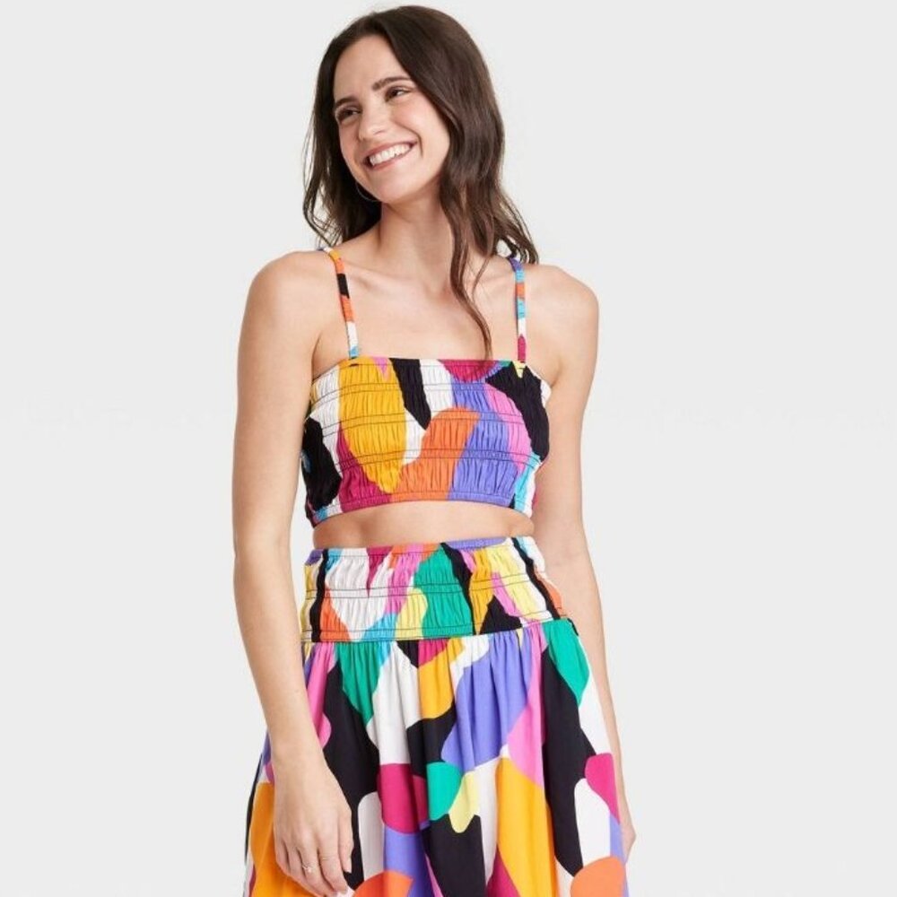 Multicolor Smocked Crop Tank Top